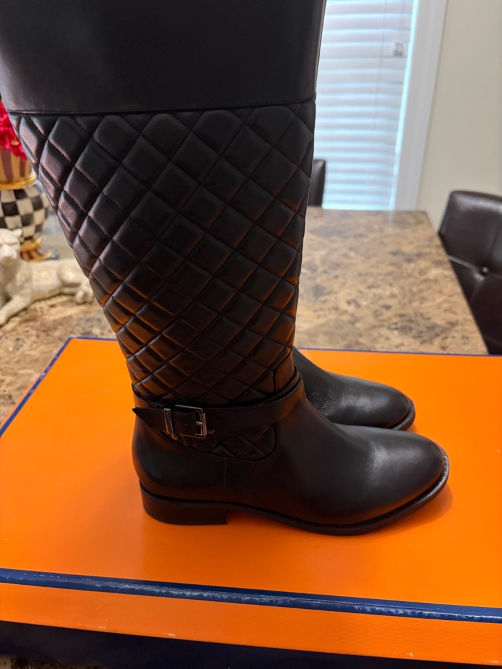 Arturo Chiang Black Quilted Leather Riding Boots